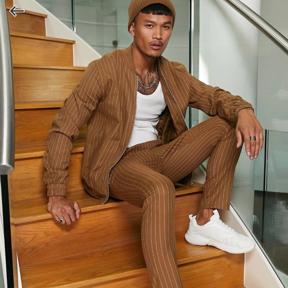 ASOS Bomber Jacket In Brown Stripe - Picture 4 of 4